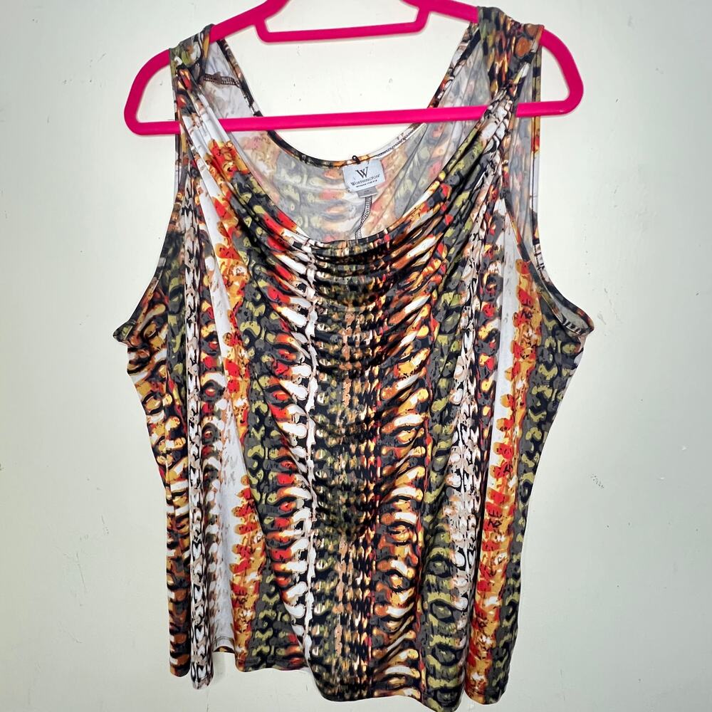 Worthington Sleeveless Drape Neck Mixed Animal Print Blouse Size 3X Career Chic